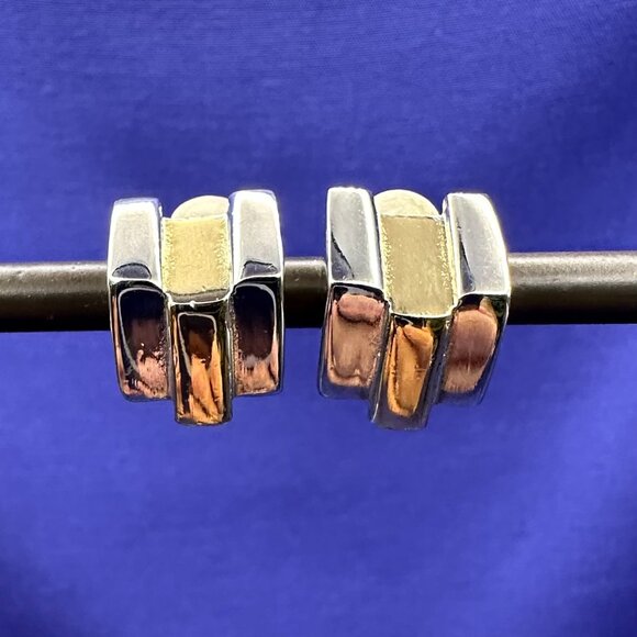 Givenchy VTG Two-Tone Silver/Gold-Tone Clip-On Earrings - Picture 14 of 15